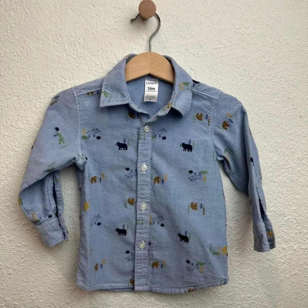 Carters's Set of 3 Short Sleeve Button Down Shirts Different Prints 18M